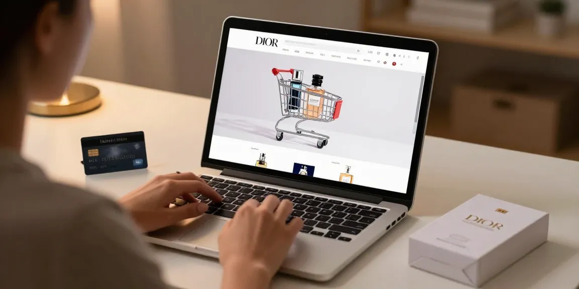 Dior perfume vanilla showcased in an online shopping experience, best deals on fragrance samples.