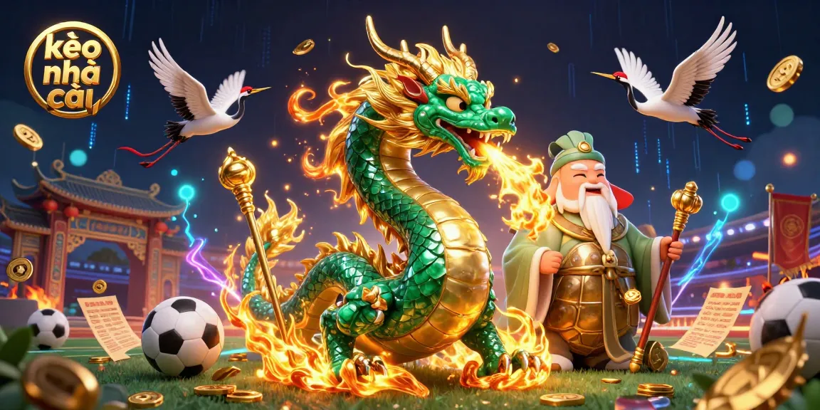 Engage with the dynamic kèo nhà cái scene featuring a jade dragon and betting elements.