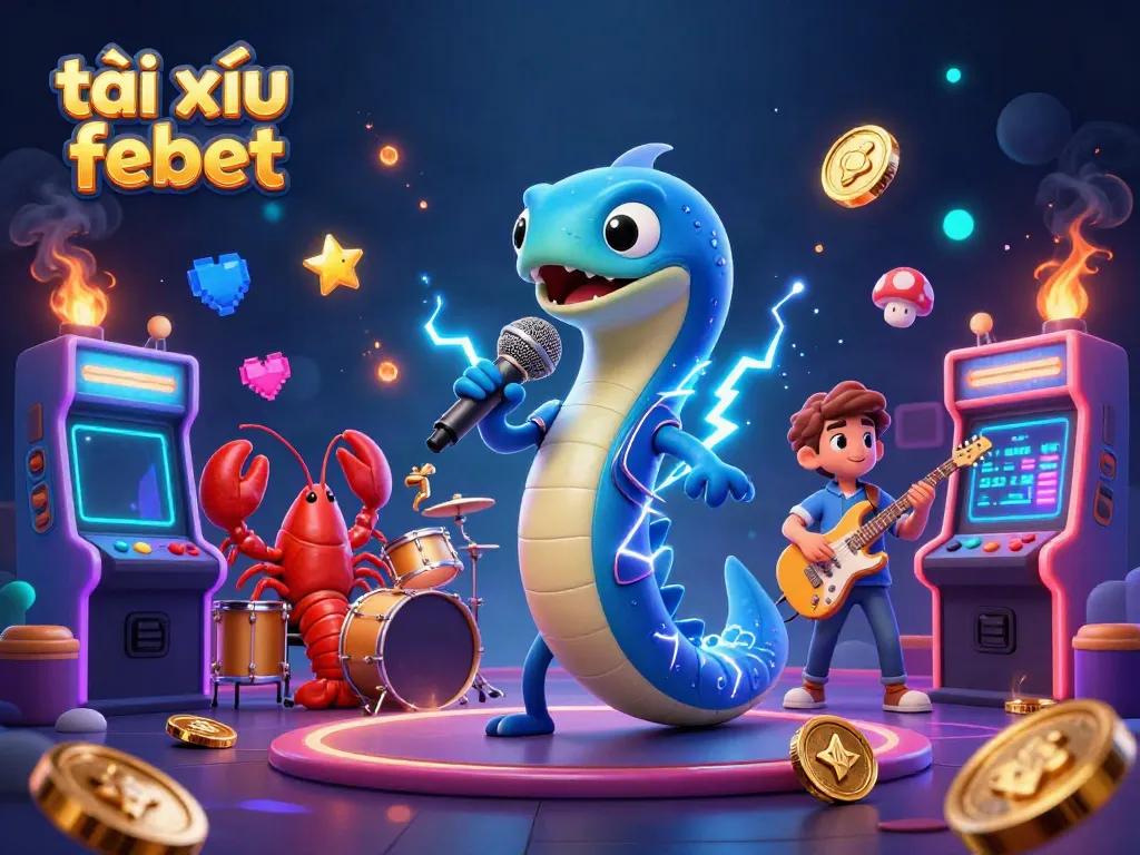 Experience the thrilling atmosphere of tài xỉu febet with an electric eel DJ performing in an underwater casino.