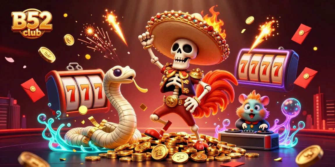 Experience the thrill of B52 club with a dynamic casino scene featuring dancing characters and vibrant game elements.