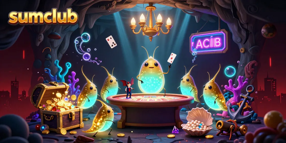 Experience the immersive casino magic of sumclub with glowing glowworms lighting the scene and gold coins bursting forth.
