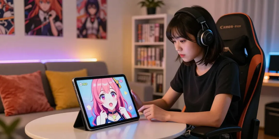 Engaging ecchi ai chat experience with vibrant AI character on tablet in cozy room