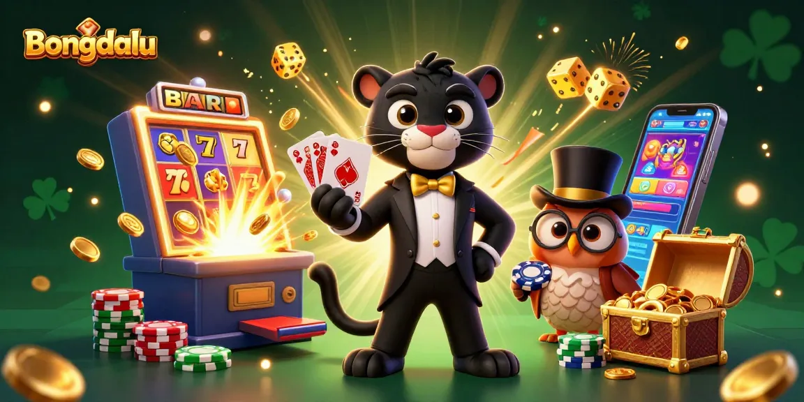 Bongdalu showcases a vibrant casino scene with a stylish panther, wise owl, and lucky mouse in a dynamic gaming environment.