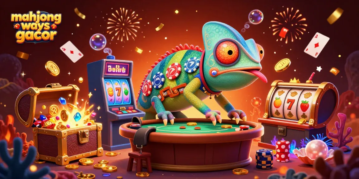 Experience the thrill of mahjong ways gacor in a magical, vibrant casino scene filled with animated characters and symbols.