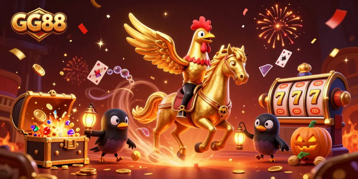 Experience the excitement of GG88 with an elaborate casino scene featuring interactive characters and vibrant gaming elements.